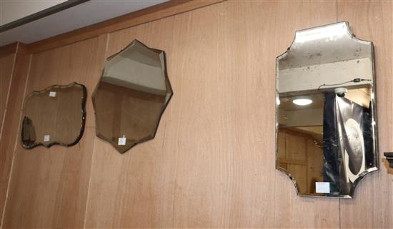 Three frameless wall mirrors largest 60cm wide